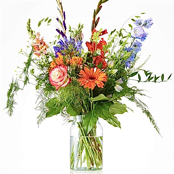 Cheerful and colorful picking bouquet of summer flowers