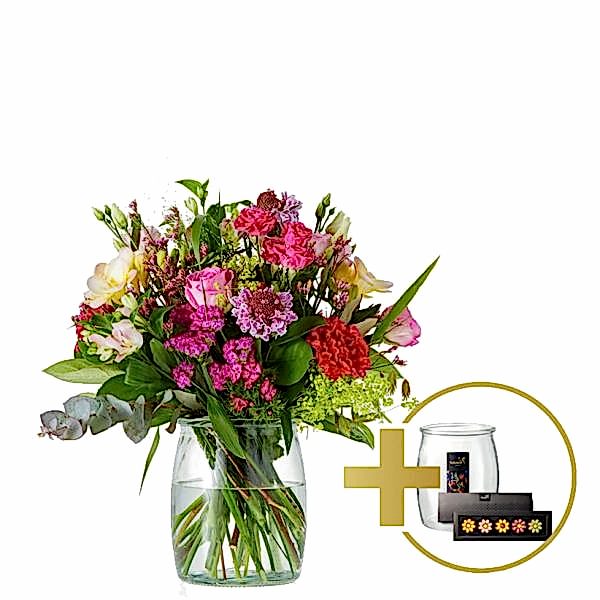 Cadeau boeket in vaas | Met chocolade